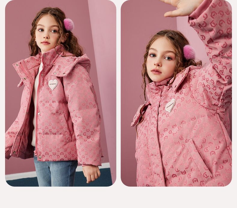 Žieminis šiltas, pastorintas pūkinis paltas mergaitėms su gobtuvu Striukė su gobtuvu Vaikiški viršutiniai drabužiai paaugliams, medvilniniai paminkštinti vaikiški Parkas TR269