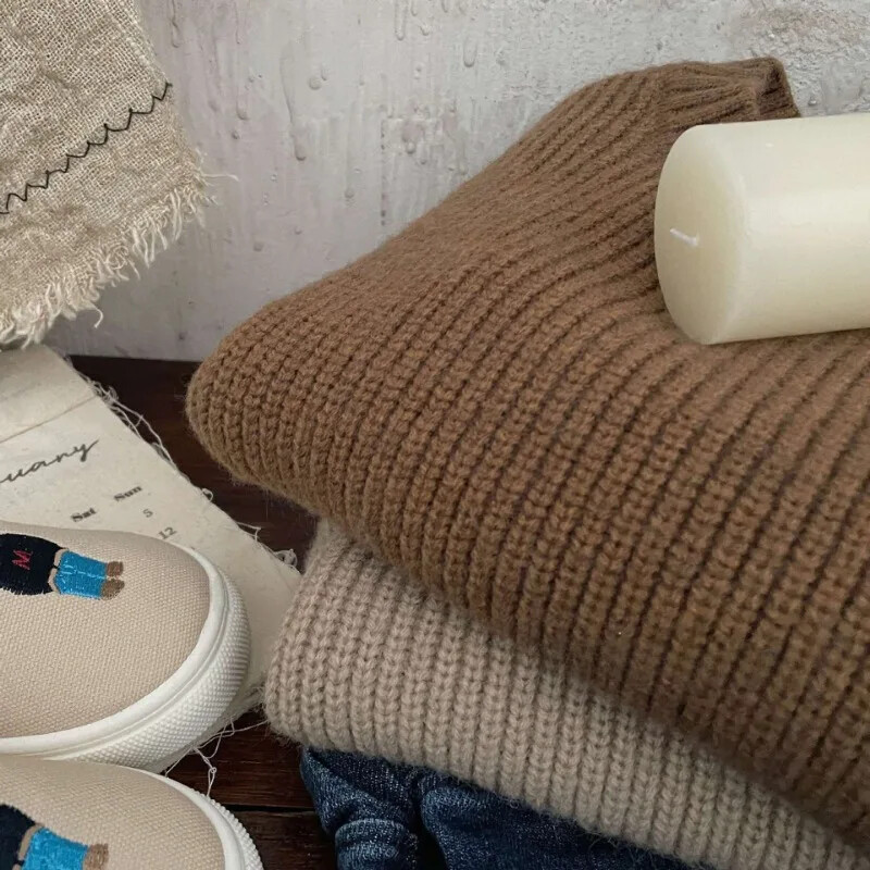 2024. aasta sügistalv Lastele paksem soe kampsun Korea stiilis Poiste ühevärviline kootud pullover Tüdrukute pehmed lahtised pikkade varrukatega topid