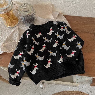Παιδικό πουλόβερ 2024 Φθινόπωρο Χειμώνας Αγόρια, καρτούν πλεκτά σκύλου για κορίτσια Μαλακό, χαλαρό πλεκτό πουλόβερ με λαιμόκοψη