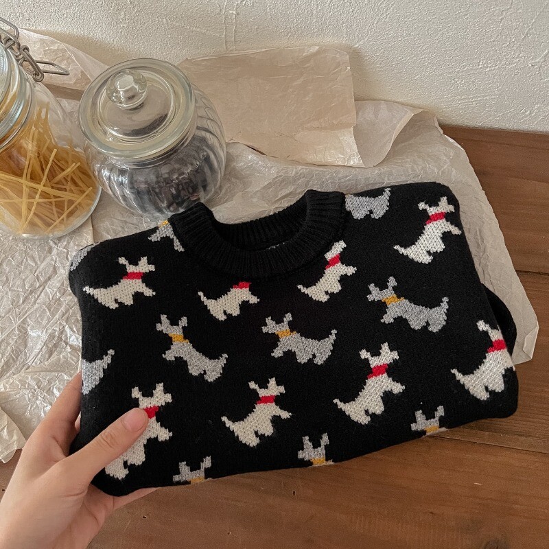 Παιδικό πουλόβερ 2024 Φθινόπωρο Χειμώνας Αγόρια, καρτούν πλεκτά σκύλου για κορίτσια Μαλακό, χαλαρό πλεκτό πουλόβερ με λαιμόκοψη