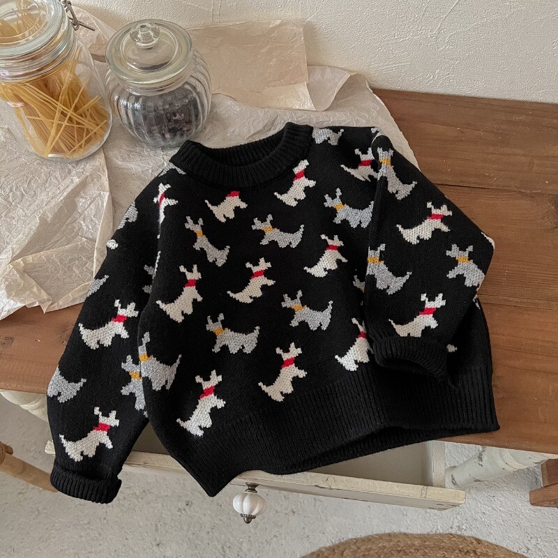 Παιδικό πουλόβερ 2024 Φθινόπωρο Χειμώνας Αγόρια, καρτούν πλεκτά σκύλου για κορίτσια Μαλακό, χαλαρό πλεκτό πουλόβερ με λαιμόκοψη