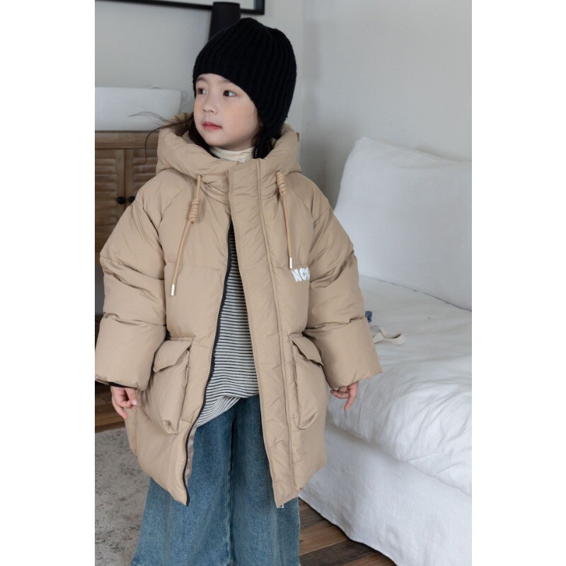 Gyerek hosszú pehelykabátok Téli vastag, meleg kapucnis kabátok Őszi lányok fiúk divatos pamut ruhák új fehér kacsa pehelykabát