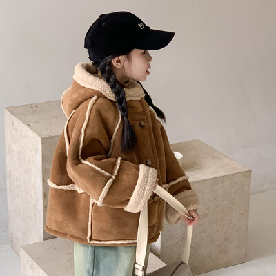 Νέο φθινοπωρινό και χειμώνα για κορίτσια με κουκούλα από φλις γούνα μονοκόμματο και χοντρό μοντέρνο βαμβακερό μπουφάν ζεστό πάρτι για 1-10 χρόνια