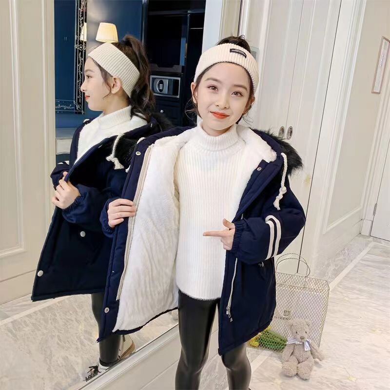 NOI Parka pentru copii Jachetă de iarnă cu glugă pentru fete Costum de iarnă pentru copii, caldă, groasă, din catifea, cu glugă, haine cauzale.