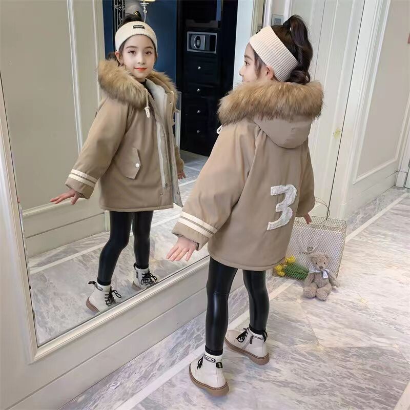 NOI Parka pentru copii Jachetă de iarnă cu glugă pentru fete Costum de iarnă pentru copii, caldă, groasă, din catifea, cu glugă, haine cauzale.