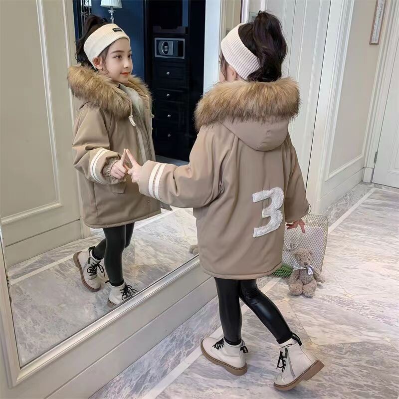 NOI Parka pentru copii Jachetă de iarnă cu glugă pentru fete Costum de iarnă pentru copii, caldă, groasă, din catifea, cu glugă, haine cauzale.