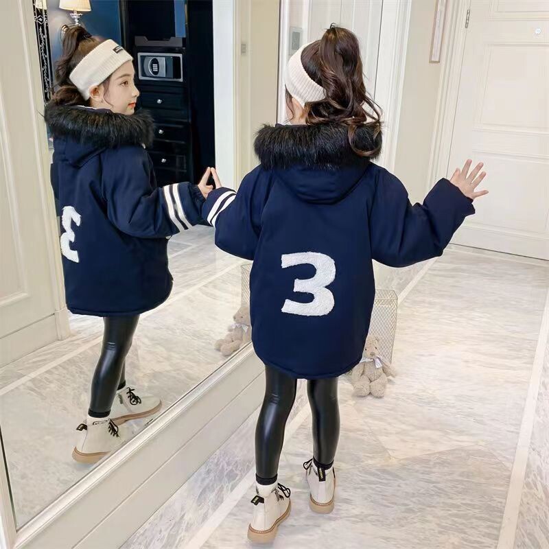 NOI Parka pentru copii Jachetă de iarnă cu glugă pentru fete Costum de iarnă pentru copii, caldă, groasă, din catifea, cu glugă, haine cauzale.