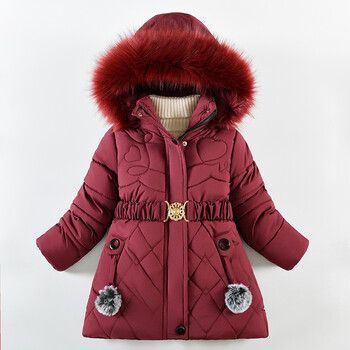 2024 Νέο χειμωνιάτικο μπουφάν για κορίτσια Keep Warm Fur Collar Fashion Παιδικό παλτό με κουκούλα και φερμουάρ για κορίτσια Εξωτερικά ρούχα 4-10 ετών Παιδικά ρούχα