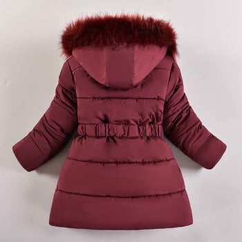 2024 Νέο χειμωνιάτικο μπουφάν για κορίτσια Keep Warm Fur Collar Fashion Παιδικό παλτό με κουκούλα και φερμουάρ για κορίτσια Εξωτερικά ρούχα 4-10 ετών Παιδικά ρούχα