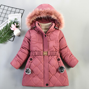 2024 Νέο χειμωνιάτικο μπουφάν για κορίτσια Keep Warm Fur Collar Fashion Παιδικό παλτό με κουκούλα και φερμουάρ για κορίτσια Εξωτερικά ρούχα 4-10 ετών Παιδικά ρούχα