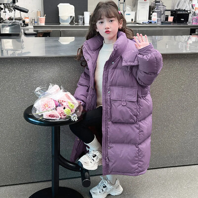 Vaikiška 2024 m. žiemos šilta ilga pūkinė striukė Korėjos kūdikiams mergaičių laisva, stora medvilne paminkštinta paltas paaugliams drabužiai vaikams viršutiniai drabužiai