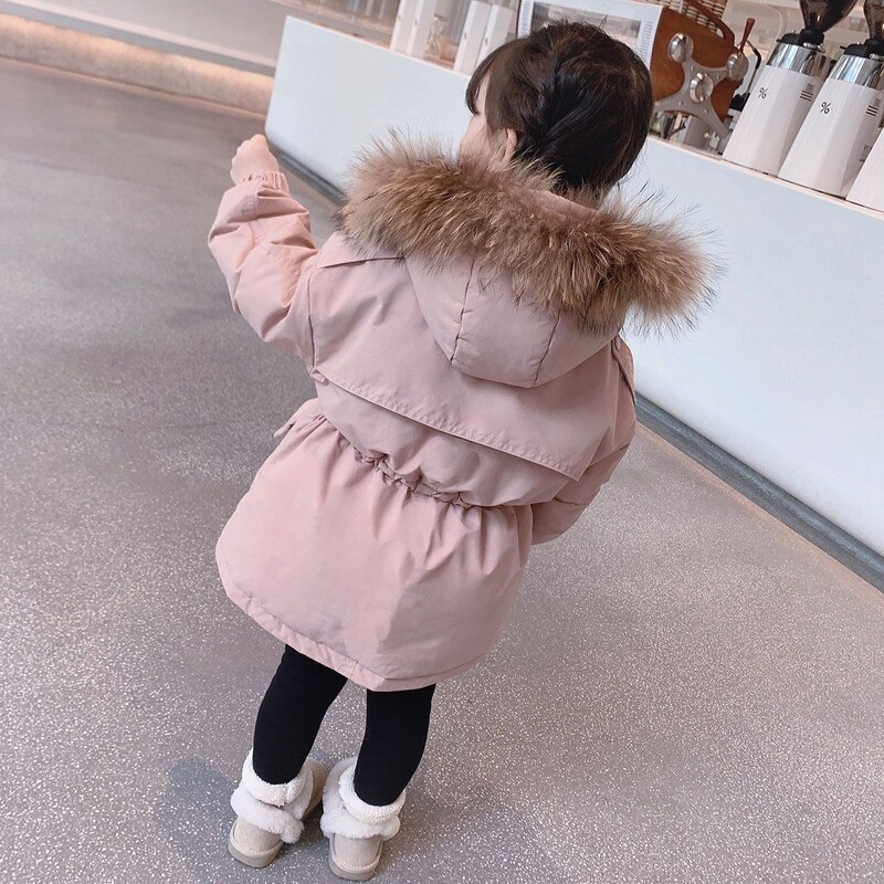 Téli lányok divatos szőrme kapucnis vastag meleg hímzés medve parkás gyerek alkalmi kabát felsőruházat 90-140 cm