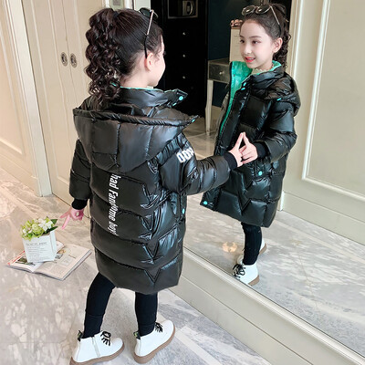 Χειμερινό μπουφάν φθινοπώρου 2024 για κορίτσια Αδιάβροχη κουκούλα, γυαλιστερό χοντρό, ζεστό παλτό για κορίτσια, 5-12 ετών, Παιδικά εφηβικά κορίτσια Parka