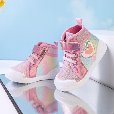 Mergaičių batai Vaikiški madingi guminiai batai šaunios mergaitės rudeniniai ir žieminiai minkštas rožinis padas su meilės kabliuku Princesė apvaliu pirštu PU