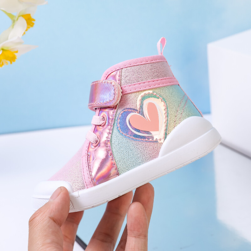 Mergaičių batai Vaikiški madingi guminiai batai šaunios mergaitės rudeniniai ir žieminiai minkštas rožinis padas su meilės kabliuku Princesė apvaliu pirštu PU