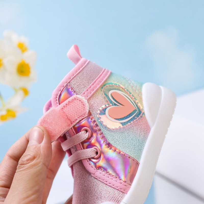 Mergaičių batai Vaikiški madingi guminiai batai šaunios mergaitės rudeniniai ir žieminiai minkštas rožinis padas su meilės kabliuku Princesė apvaliu pirštu PU