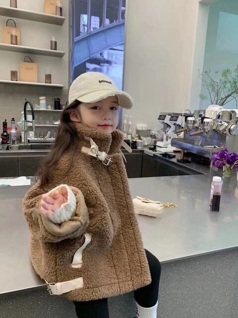 2024 m. Vaikiški drabužiai Mergaičių ėriuko vilnos paltai rudens žiemos kūdikiui sustorėjusiu vėžliu apykaklė Šilti viršutiniai drabužiai vaikiška korėjietiška striukė