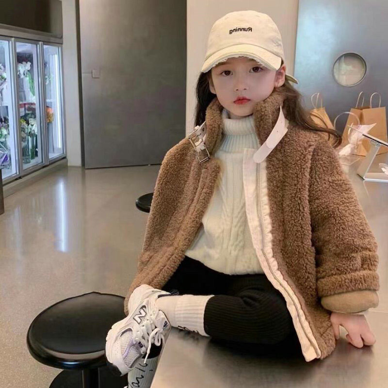 2024 m. Vaikiški drabužiai Mergaičių ėriuko vilnos paltai rudens žiemos kūdikiui sustorėjusiu vėžliu apykaklė Šilti viršutiniai drabužiai vaikiška korėjietiška striukė