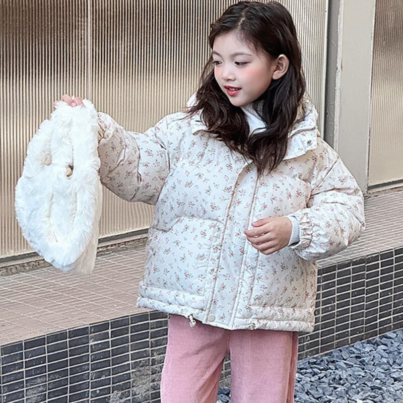 Χειμερινό νέο λουλουδάτο και βελούδινο χοντρό καρτούν Χαριτωμένο, αντιανεμικό, ζεστό μακρυμάνικο, μοντέρνο βαμβακερό μπουφάν