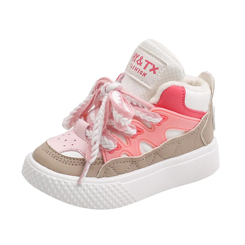 Augstas ziemas bērnu kedas zēniem Apavi ar siltu plīša oderējumu ikdienas apavi Meiteņu mežģīnēm Modes, kuplas kedas bērniem F10301