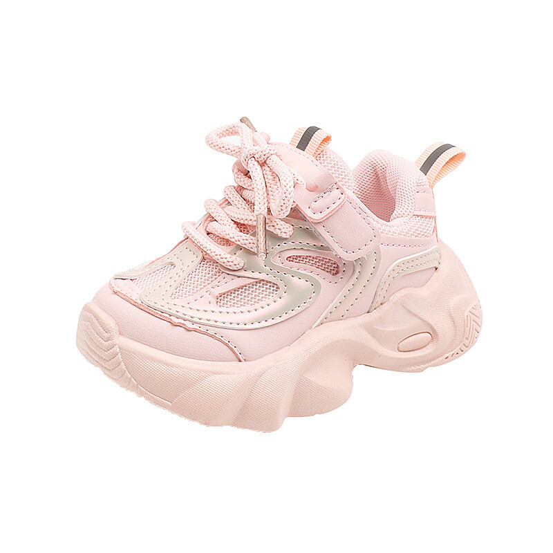 Vaikiški stambūs sportbačiai su juostele Dizaineris storas padas berniukams Madingi languoti kvėpuojantys vulkanizuoti batai mergaitėms H03042