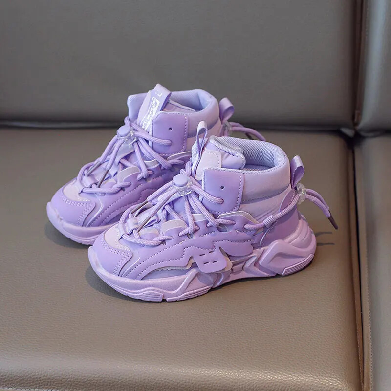 Παιδικά ψηλά αθλητικά παπούτσια για κορίτσια Αγόρια με κορδόνια 2024 φθινόπωρο Παιδικά Pu leather Casual Sport Walk Running Trainers Ροζ 26-36