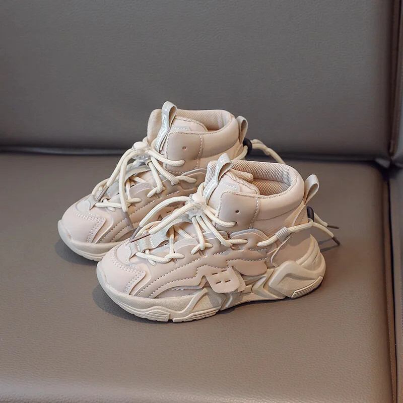 Παιδικά ψηλά αθλητικά παπούτσια για κορίτσια Αγόρια με κορδόνια 2024 φθινόπωρο Παιδικά Pu leather Casual Sport Walk Running Trainers Ροζ 26-36