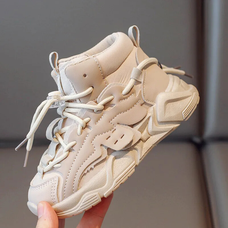 Παιδικά ψηλά αθλητικά παπούτσια για κορίτσια Αγόρια με κορδόνια 2024 φθινόπωρο Παιδικά Pu leather Casual Sport Walk Running Trainers Ροζ 26-36