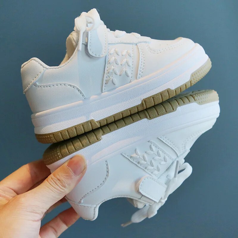 Ολόλευκα Παιδικά Flat Παπούτσια Αγόρια Brand Designer Κέντημα με κλαδί ελιάς Παιδικά παπούτσια για κορίτσια Αντιολισθητικά Παιδικά αθλητικά παπούτσια Παιδικά G07013