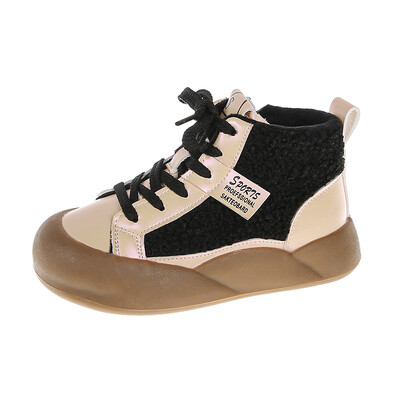 Madingi purpuriniai juodi ėriuko vilnos sportbačiai mergaitėms, laisvalaikio pliušiniai trumpi batai berniukams, žieminiai, šilti kailiniai sportiniai batai