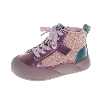 Madingi purpuriniai juodi ėriuko vilnos sportbačiai mergaitėms, laisvalaikio pliušiniai trumpi batai berniukams, žieminiai, šilti kailiniai sportiniai batai