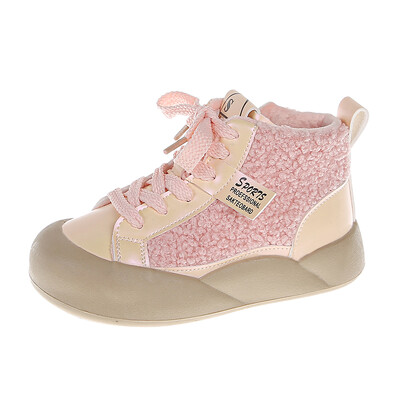 Madingi purpuriniai juodi ėriuko vilnos sportbačiai mergaitėms, laisvalaikio pliušiniai trumpi batai berniukams, žieminiai, šilti kailiniai sportiniai batai