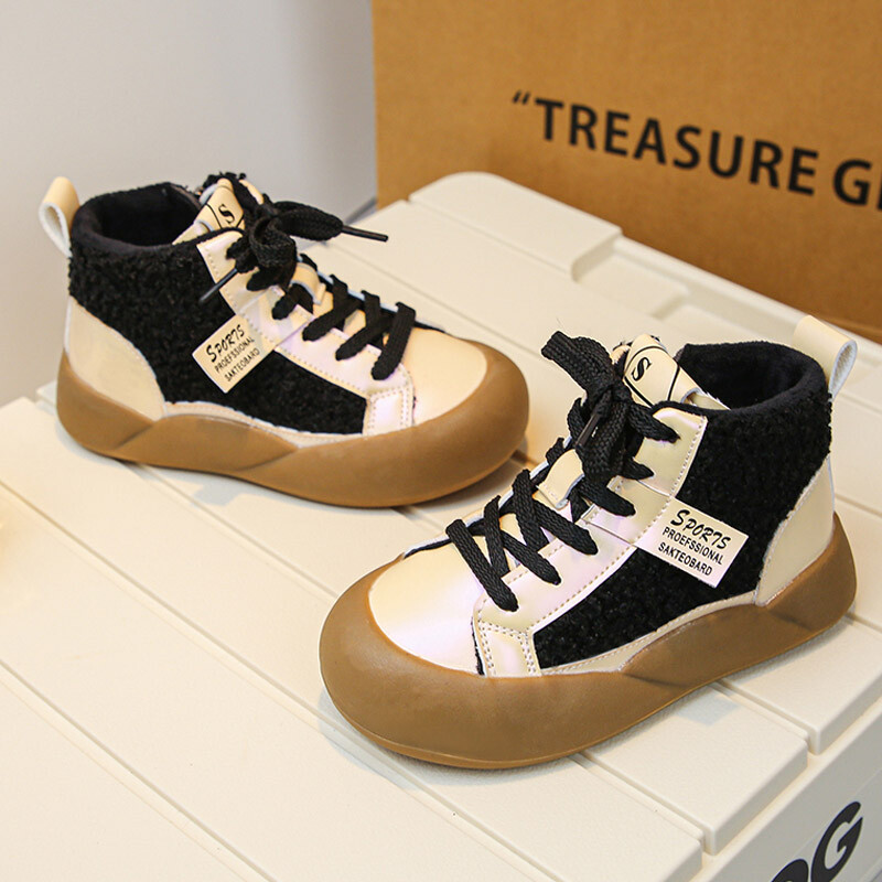 Madingi purpuriniai juodi ėriuko vilnos sportbačiai mergaitėms, laisvalaikio pliušiniai trumpi batai berniukams, žieminiai, šilti kailiniai sportiniai batai