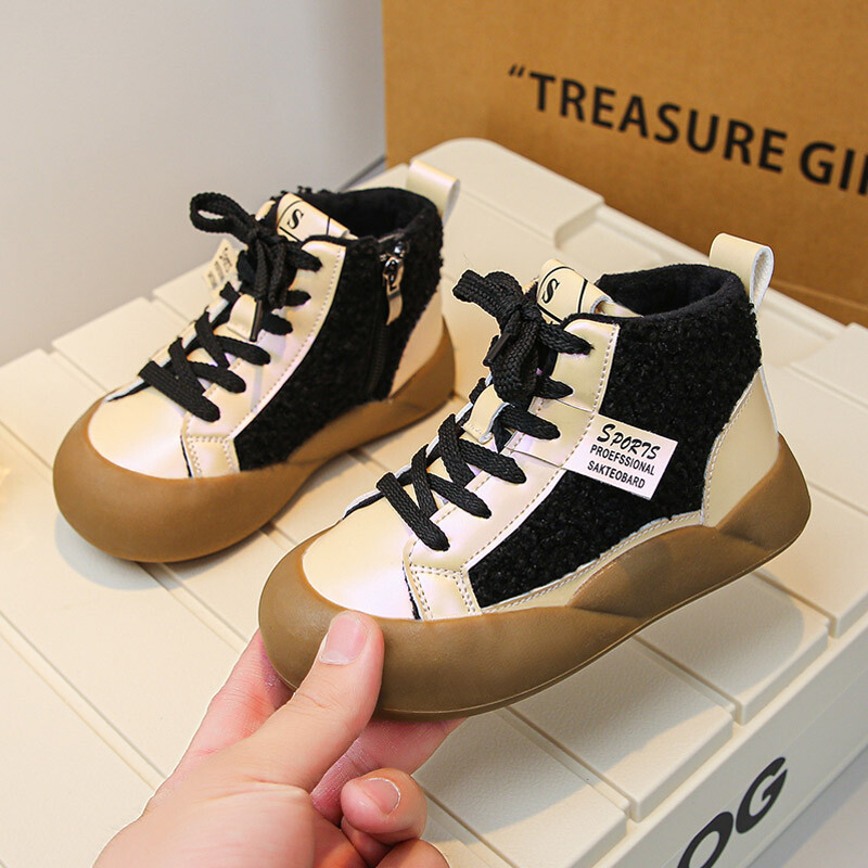 Madingi purpuriniai juodi ėriuko vilnos sportbačiai mergaitėms, laisvalaikio pliušiniai trumpi batai berniukams, žieminiai, šilti kailiniai sportiniai batai