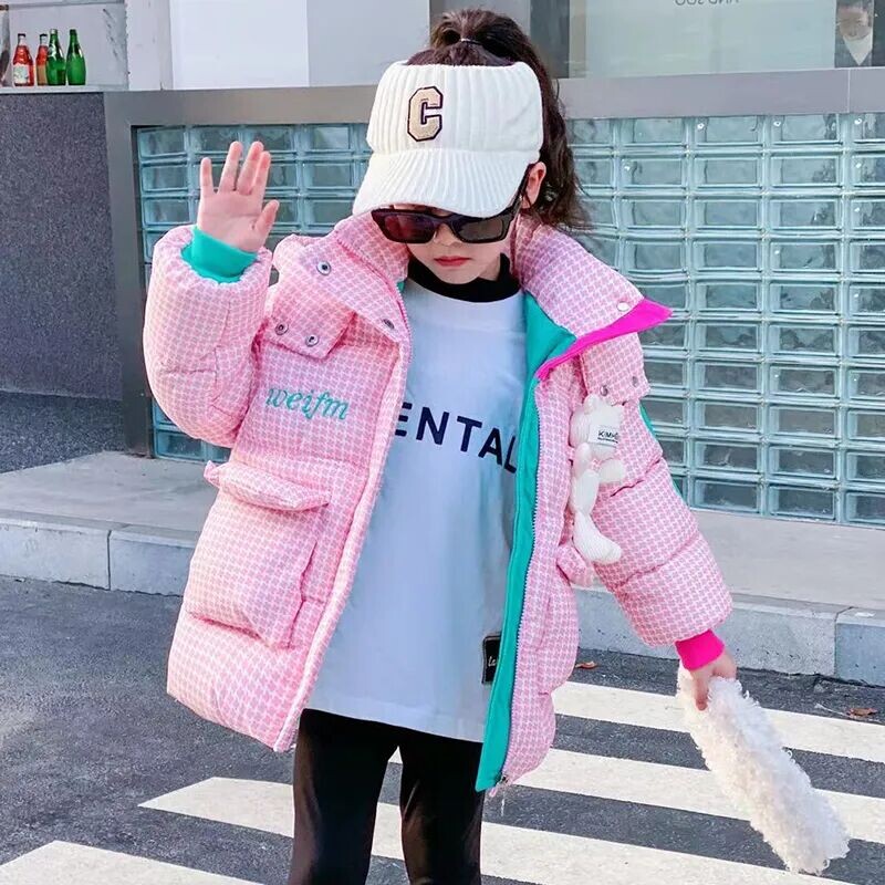 2024 Χειμερινό πουπουλένιο μπουφάν για κορίτσια Παλτό καρό παιδικά εξωτερικά ενδύματα με κουκούλα 4-13 ετών Teenage Kids Parka Snowsuit Kids