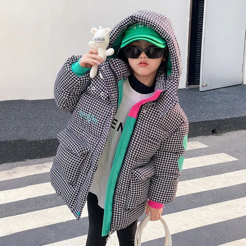 2024 Χειμερινό πουπουλένιο μπουφάν για κορίτσια Παλτό καρό παιδικά εξωτερικά ενδύματα με κουκούλα 4-13 ετών Teenage Kids Parka Snowsuit Kids