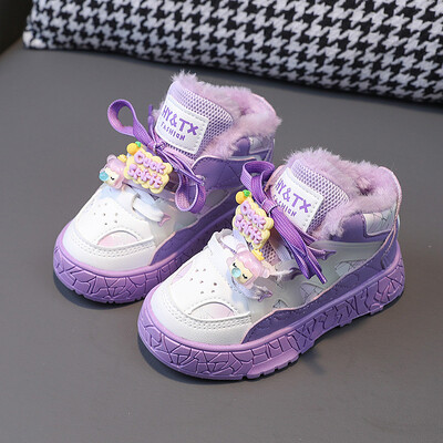 Žieminiai medvilniniai batai vaikams Rožiniai mieli animaciniai batai berniukams mergaitėms sniego batai stori šilti pliušiniai nauji žieminiai sportiniai batai vaikams