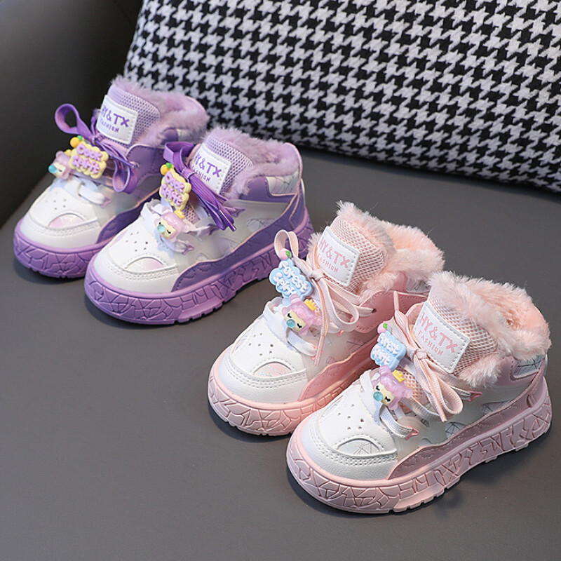 Žieminiai medvilniniai batai vaikams Rožiniai mieli animaciniai batai berniukams mergaitėms sniego batai stori šilti pliušiniai nauji žieminiai sportiniai batai vaikams