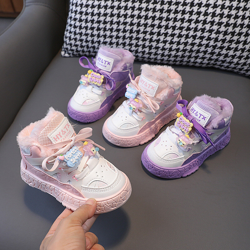Žieminiai medvilniniai batai vaikams Rožiniai mieli animaciniai batai berniukams mergaitėms sniego batai stori šilti pliušiniai nauji žieminiai sportiniai batai vaikams