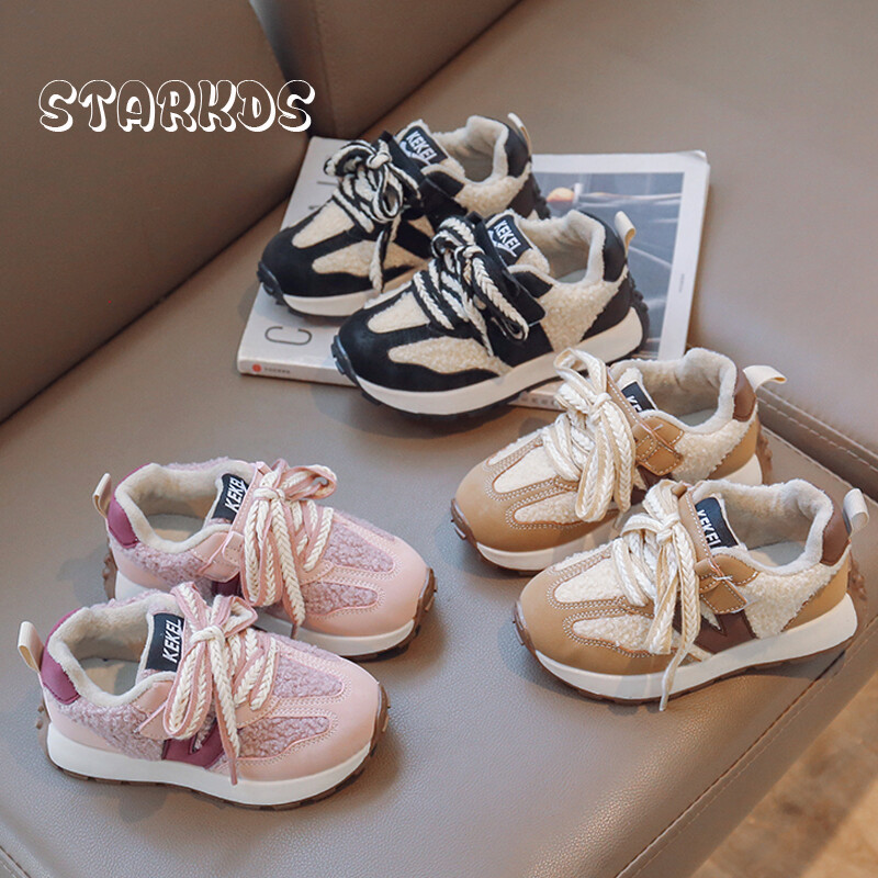 Gyerekek Téli Meleg Báránygyapjú Cipők Márka Design Csipke Részletek Lányok Sportcipők Vastag Talp Szőrös Fiú Gördeszka Edzőcipők Lábbeli