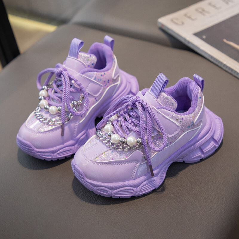Gyerekcipők 2024 tavaszi divat lányoknak, fényes gyöngyszemekkel futó sportcipők, csúszásmentes tornacipők, alkalmi diáktornacipők