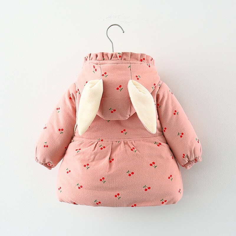 Meiteņu kokvilnas jaka ar ķiršu apdruku ar biezām garām piedurknēm siltumam un modei, nāk ar to pašu somiņu