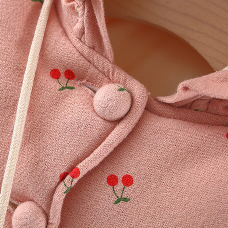 Meiteņu kokvilnas jaka ar ķiršu apdruku ar biezām garām piedurknēm siltumam un modei, nāk ar to pašu somiņu