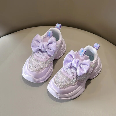 Φθινοπωρινά παπούτσια πριγκίπισσας για κορίτσια Παπούτσια για λουλούδια με φιόγκο Παιδικά παπούτσια για νήπια για κορίτσια Άνετα παπούτσια χορού με μαλακή σόλα με παγιέτες