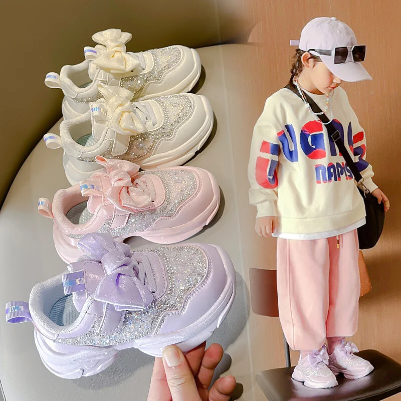 Φθινοπωρινά παπούτσια πριγκίπισσας για κορίτσια Παπούτσια για λουλούδια με φιόγκο Παιδικά παπούτσια για νήπια για κορίτσια Άνετα παπούτσια χορού με μαλακή σόλα με παγιέτες