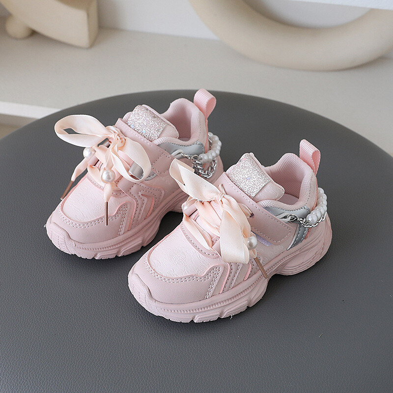 Lanac Dječje cipele Tenisice za djevojčice Vrpce Dječja sportska obuća Trendy Pink Casual Dnevne udobne tenisice za trčanje H06186