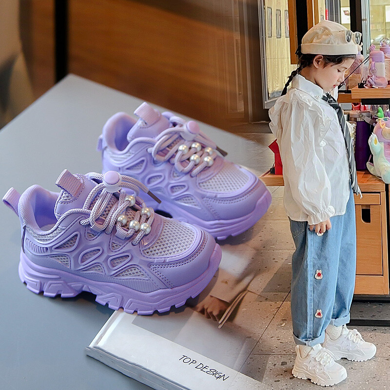 Κοριτσίστικα Παιδικά Αθλητικά Παπούτσια Ανοιχτό Μωβ Αναπνέει Διχτυωτό Παπούτσια για τρέξιμο για κορίτσια Φοιτητική μόδα Παιδικά Casual Αθλητικά Παπούτσια για μωρά