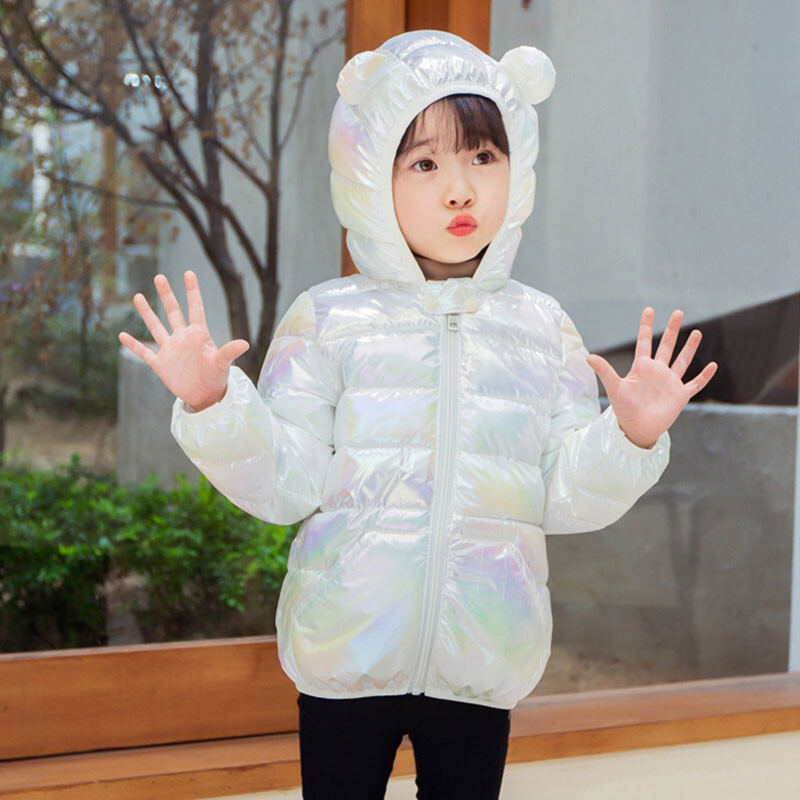 Színes szövet kapucnis Könnyű pehelykabátok Gyerekek Fiúk Lányok Baba Ősz Tél Meleg Felsőruházat Divatos Kabát Alkalmi ruházat