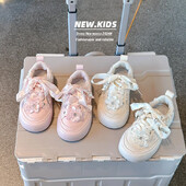 Lentes Pusaudžu Apavi Meiteņu Kristāla Pērles Rudens Brīvā laika sporta apavi bērniem Meiteņu mirdzoši Princešu aplikācijas Dēļa apavi H08182