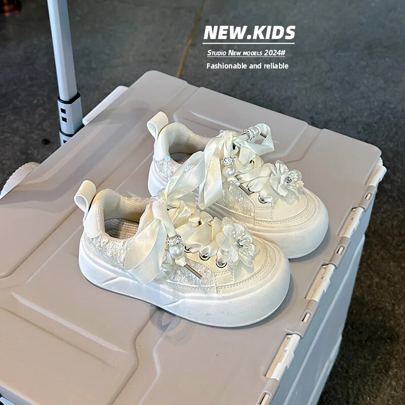 Lentes Pusaudžu Apavi Meiteņu Kristāla Pērles Rudens Brīvā laika sporta apavi bērniem Meiteņu mirdzoši Princešu aplikācijas Dēļa apavi H08182